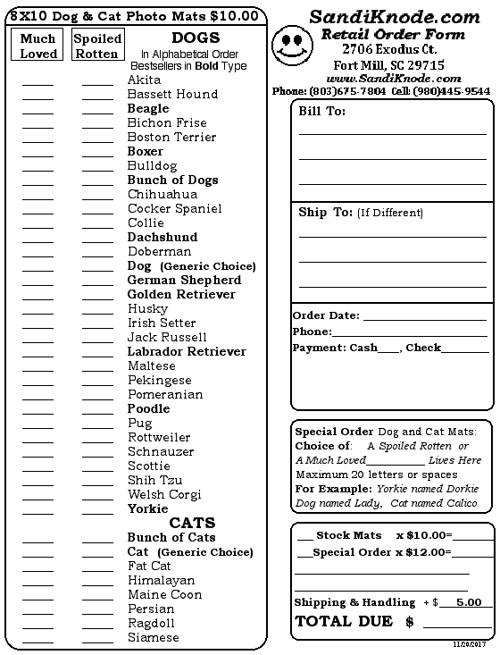 Much Loved Pets Order Form